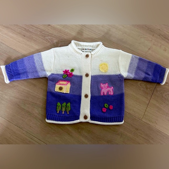 Baby Togs Other - Vintage acrylic baby togs Colorful Knit Cardigan with Animal and House Design